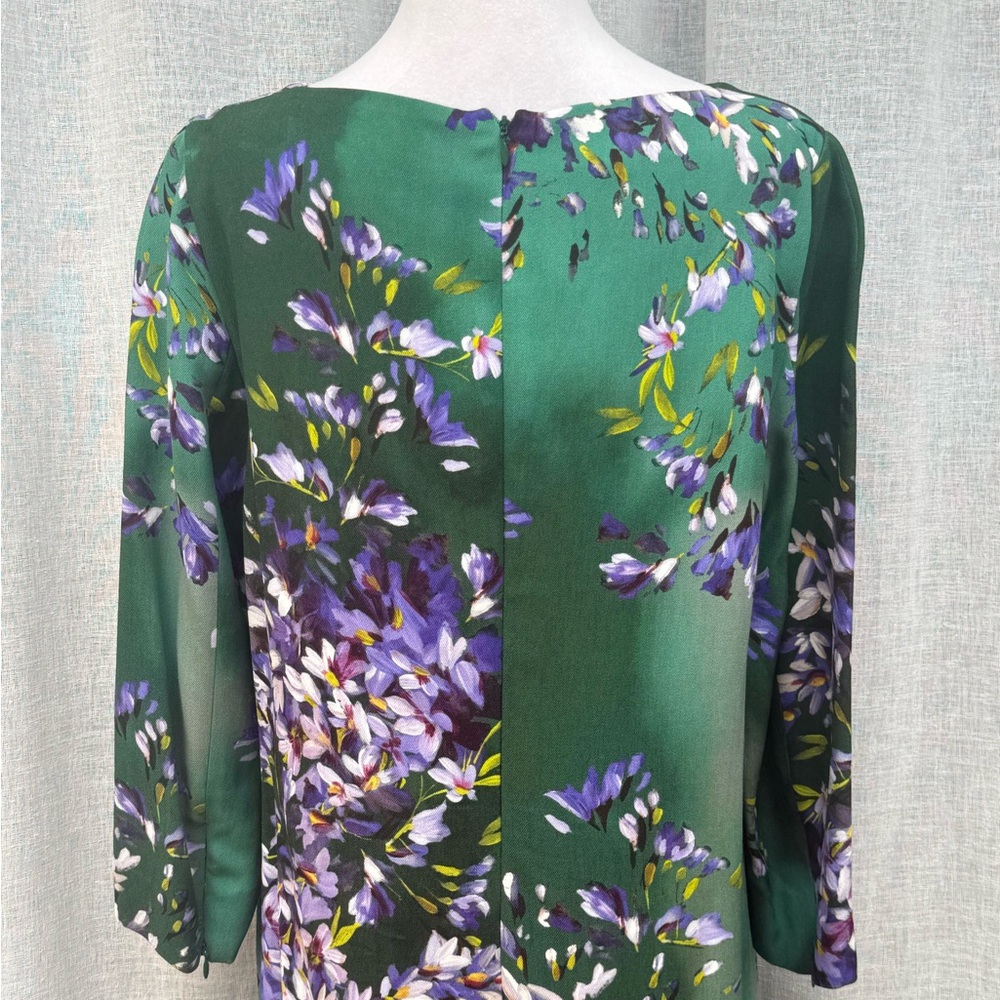 Escada Fall 2014 Hyacinth green purple floral long sleeve dress - Picture 4 of 14